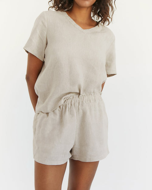 100% French Flax Linen Shorts in Oatmeal