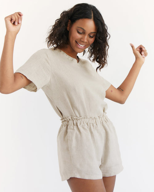 100% French Flax Linen Shorts in Oatmeal