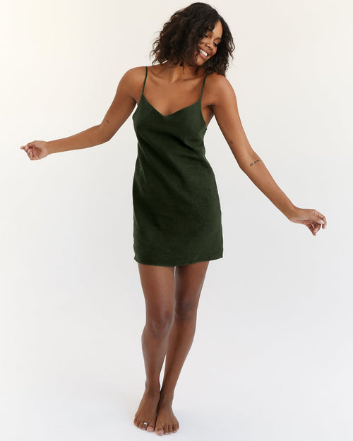 100% French Flax Linen Slip in Olive