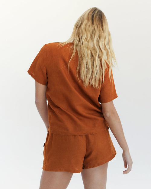 100% French Flax Linen Shorts in Rust
