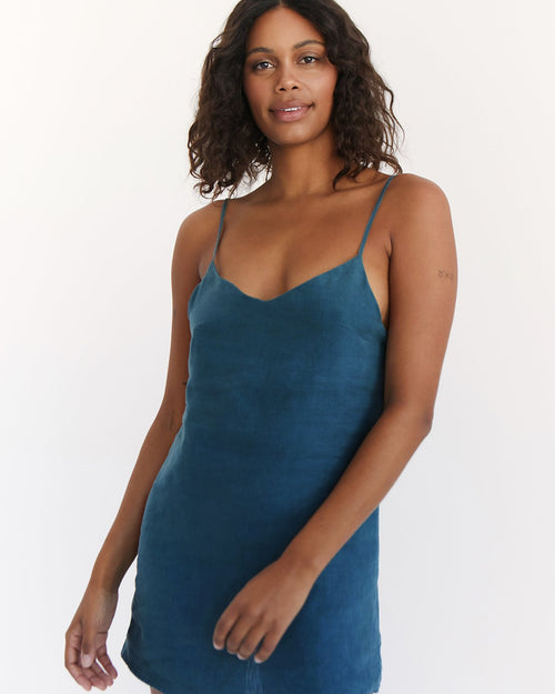 100% French Flax Linen Slip in Petrol