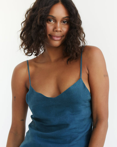 100% French Flax Linen Slip in Petrol