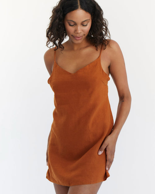 100% French Flax Linen Slip in Rust