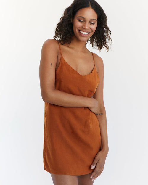 100% French Flax Linen Slip in Rust