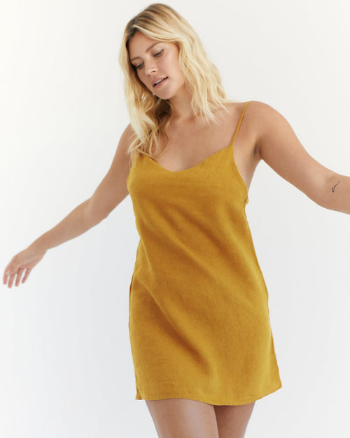 100% French Flax Linen Slip in Turmeric