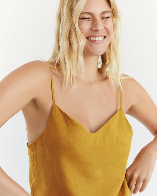 100% French Flax Linen Slip in Turmeric