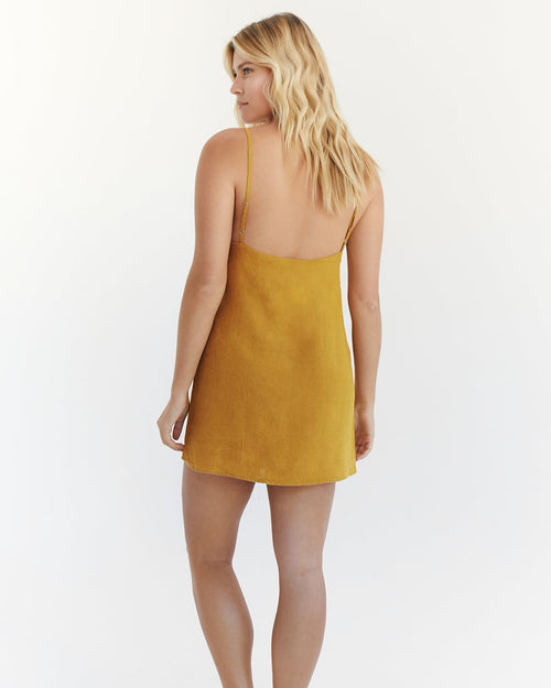 100% French Flax Linen Slip in Turmeric