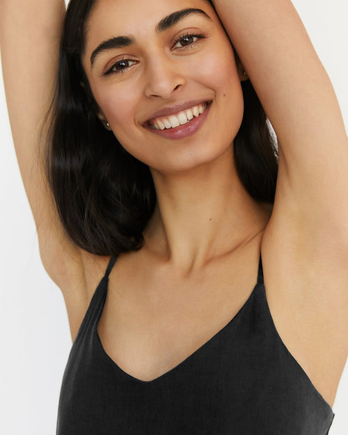 100% French Flax Linen Midi Dress in Charcoal