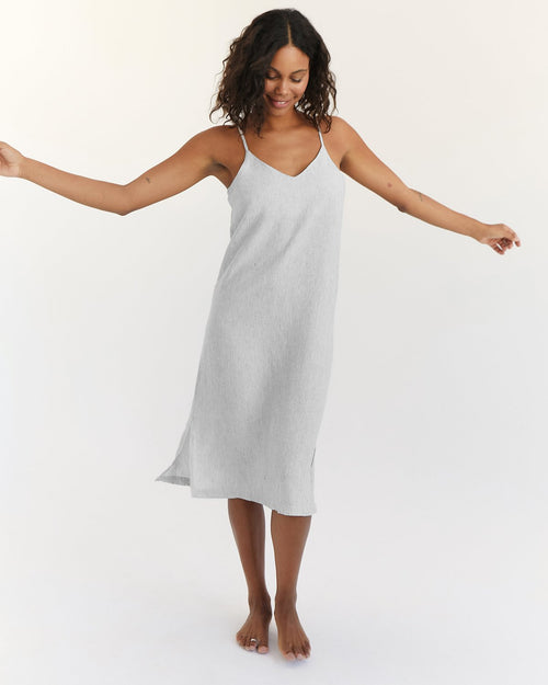 100% French Flax Linen Midi Dress in Pinstripe