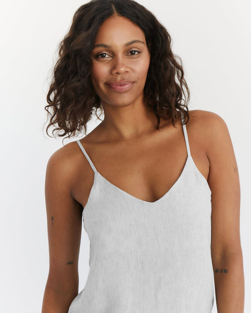 100% French Flax Linen Midi Dress in Pinstripe