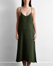 Load image into Gallery viewer, 100% French Flax Linen Midi Dress in Olive