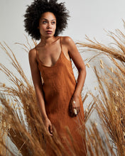 Load image into Gallery viewer, 100% French Flax Linen Midi Dress in Rust