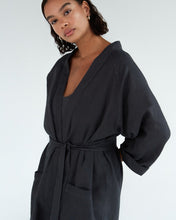 Load image into Gallery viewer, 100% French Flax Linen Classic Robe in Charcoal