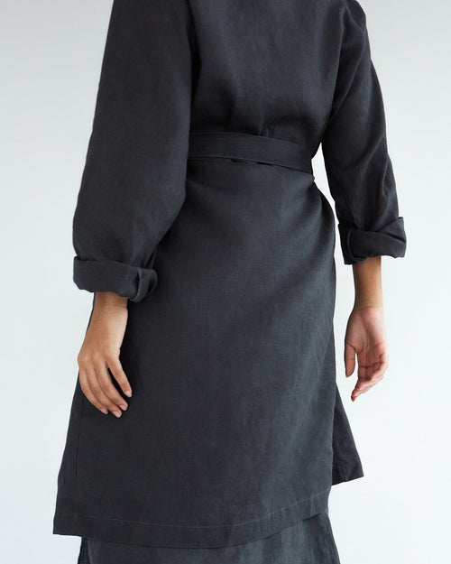 100% French Flax Linen Classic Robe in Charcoal