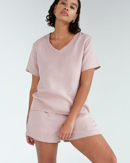 100% French Flax Linen Shorts in Lavender