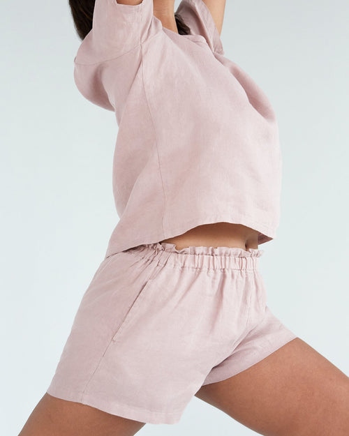 100% French Flax Linen Shorts in Lavender