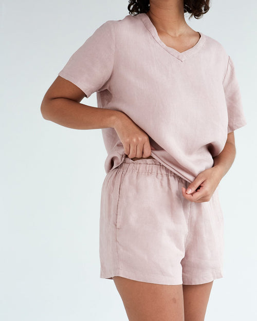 100% French Flax Linen Shorts in Lavender