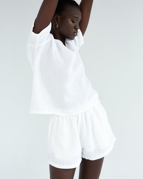 100% French Flax Linen Shorts in White