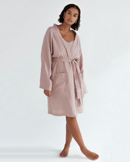 100% French Flax Linen Classic Robe in Lavender
