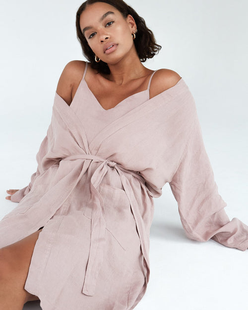 100% French Flax Linen Classic Robe in Lavender