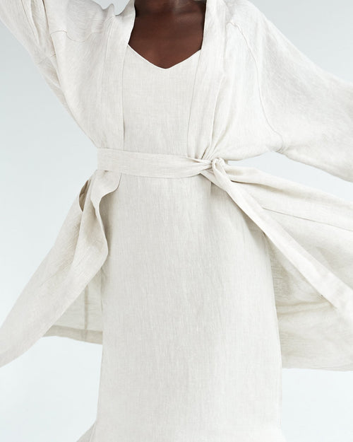 100% French Flax Linen Classic Robe in Oatmeal
