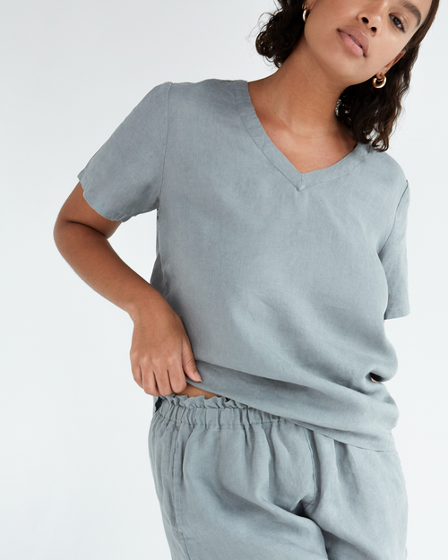 100% French Flax Linen T-Shirt in Mineral