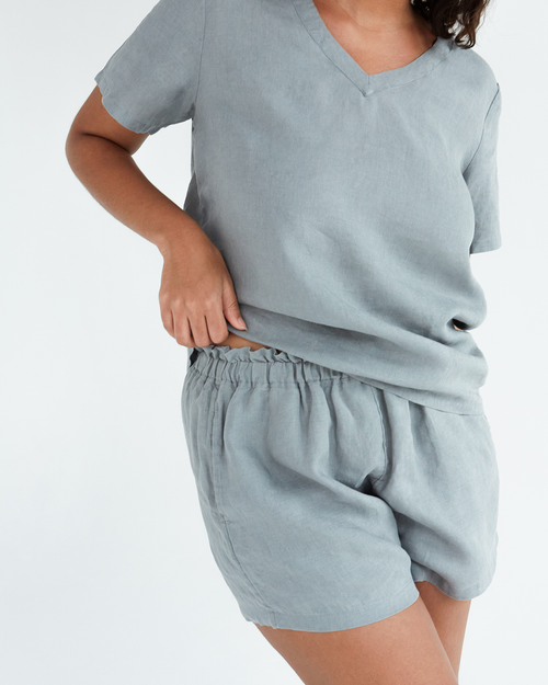 100% French Flax Linen Shorts in Mineral