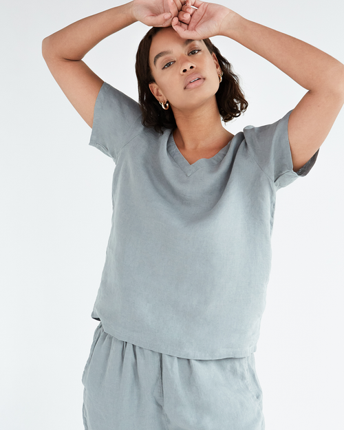 100% French Flax Linen T-Shirt in Mineral