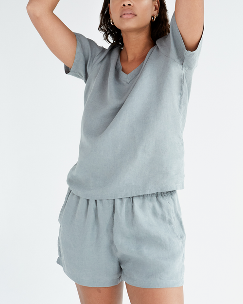 100% French Flax Linen Shorts in Mineral