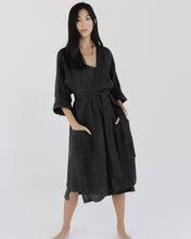 Load image into Gallery viewer, 100% Linen Waffle Robe in Charcoal