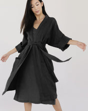 Load image into Gallery viewer, 100% Linen Waffle Robe in Charcoal
