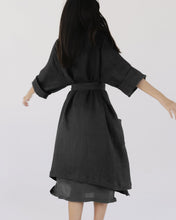 Load image into Gallery viewer, 100% Linen Waffle Robe in Charcoal