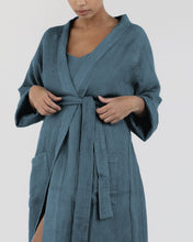Load image into Gallery viewer, 100% Linen Waffle Robe in Petrol