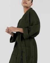 Load image into Gallery viewer, 100% Linen Waffle Robe in Olive