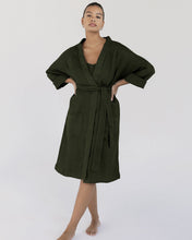 Load image into Gallery viewer, 100% Linen Waffle Robe in Olive
