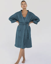 Load image into Gallery viewer, 100% Linen Waffle Robe in Petrol