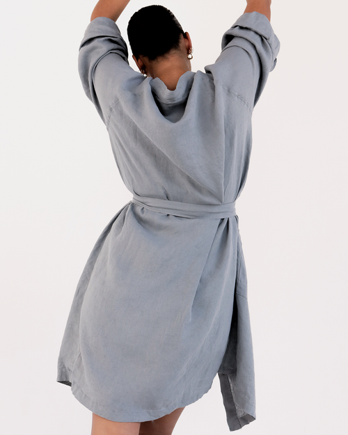 100% French Flax Linen Classic Robe in Mineral
