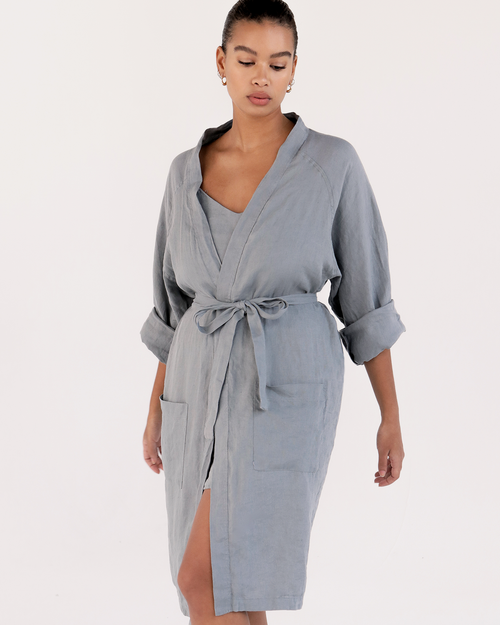 100% French Flax Linen Classic Robe in Mineral