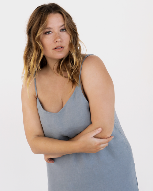 100% French Flax Linen Midi Dress in Mineral