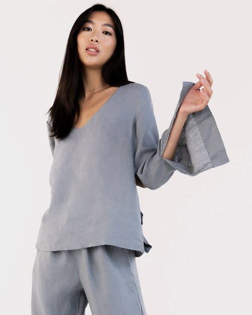 100% French Flax Linen Top in Mineral