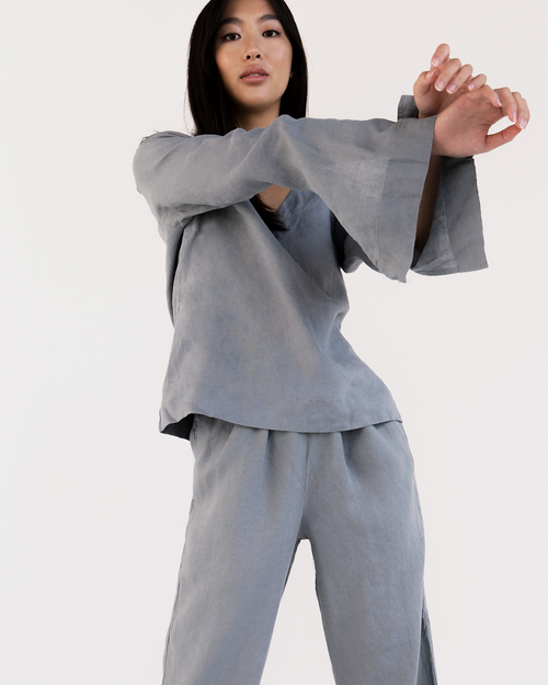 100% French Flax Linen Top in Mineral
