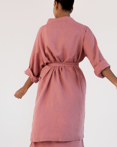100% French Flax Linen Classic Robe in Pink Clay