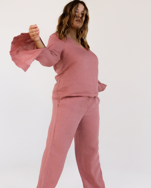 100% French Flax Linen Top in Pink Clay