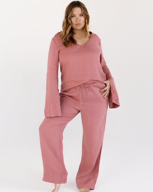 100% French Flax Linen Top in Pink Clay