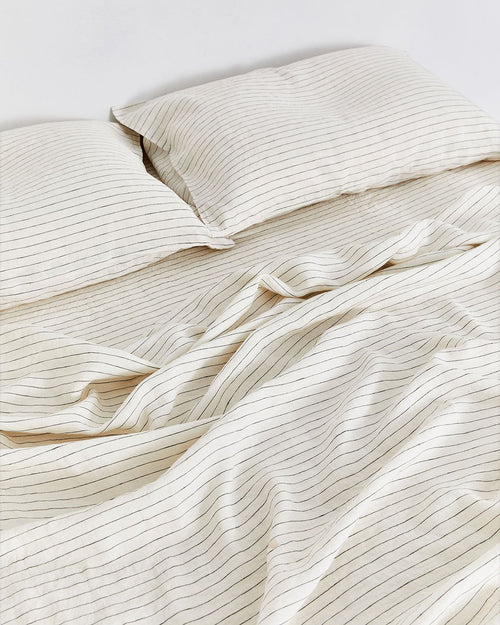 Stripe 100% Flax Linen Flat Sheet