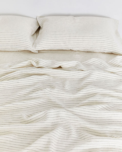 Stripe 100% Flax Linen Fitted Sheet
