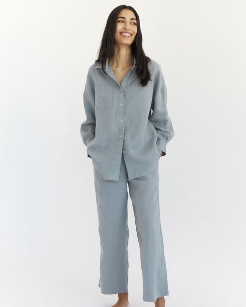 100% Linen Long Sleeve Shirt in Mineral