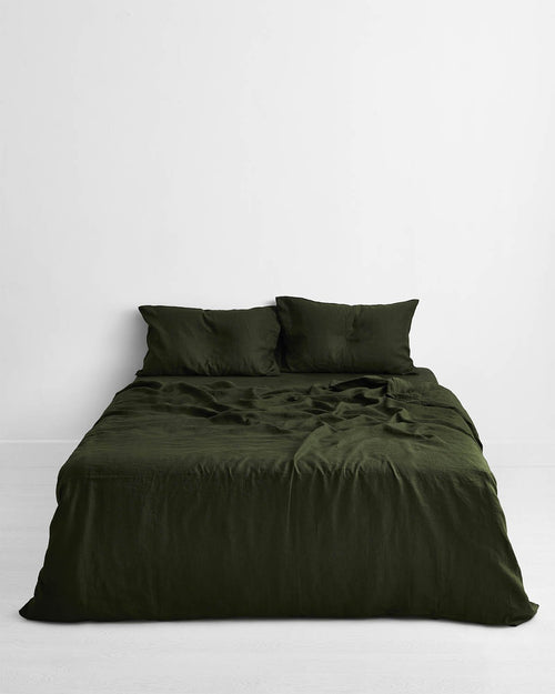 Olive 100% Flax Linen Duvet Cover