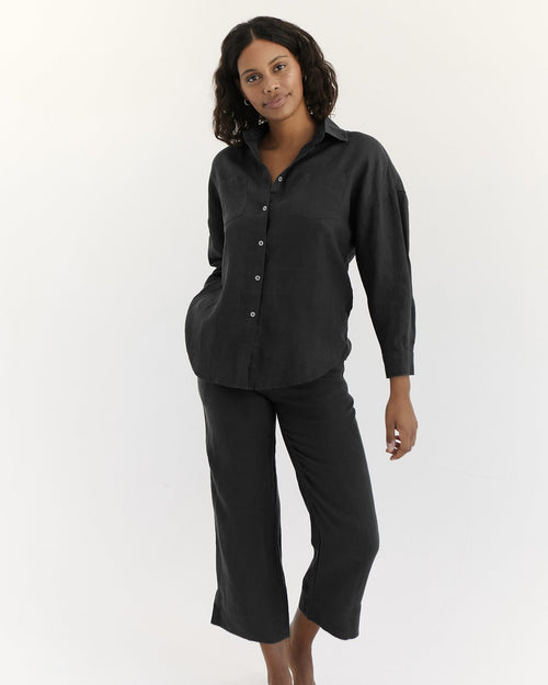 100% French Flax Linen Pants in Charcoal