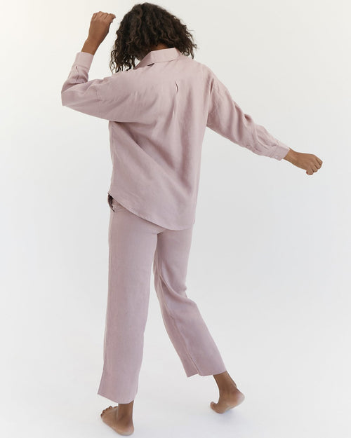 100% Linen Long Sleeve Shirt in Lavender